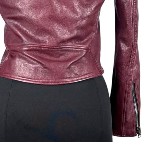 ALL SAINTS HADI CHERRY TUSCAN RED ZIP UP BUFFALO LEATHER BIKER MOTO JACKET - Picture 12 of 16